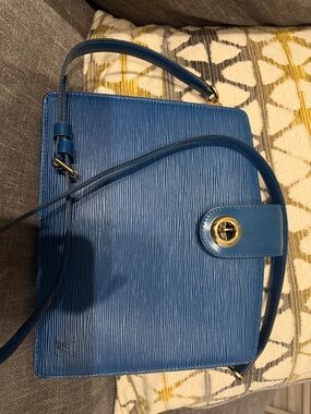 Louis Vuitton Blue Textured Satchel with Gold Turn-Lock